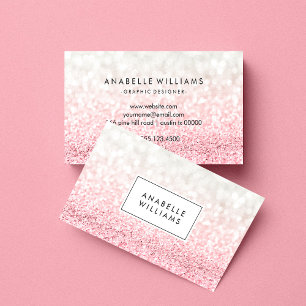 Carte De Visite Parties scintillant Pink Ombre et Motif Bokeh