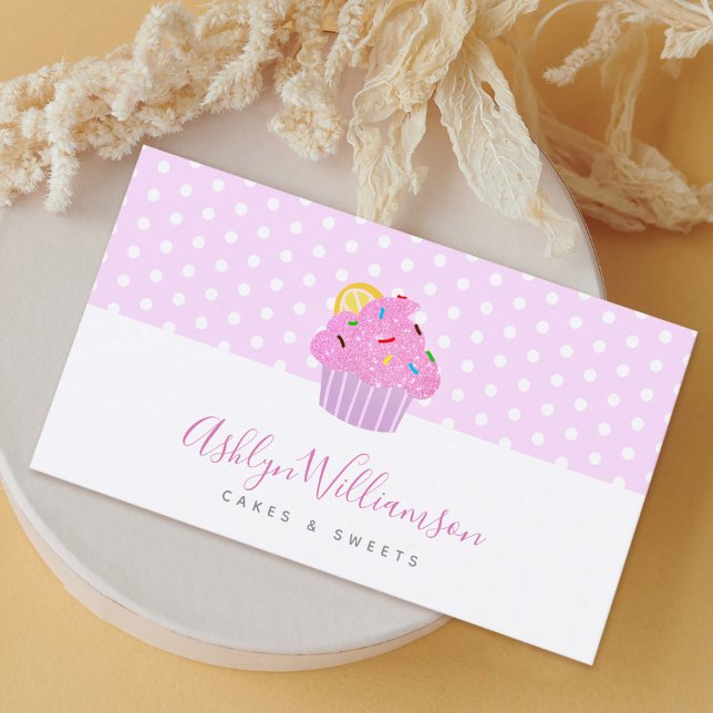 Carte De Visite Parties scintillant rose Cupcake Boulangerie Pâtis (Créateur téléchargé)