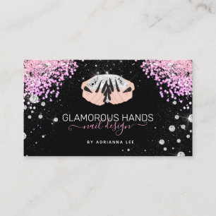 Carte De Visite Parties scintillant rose des mains Diamant Nails n