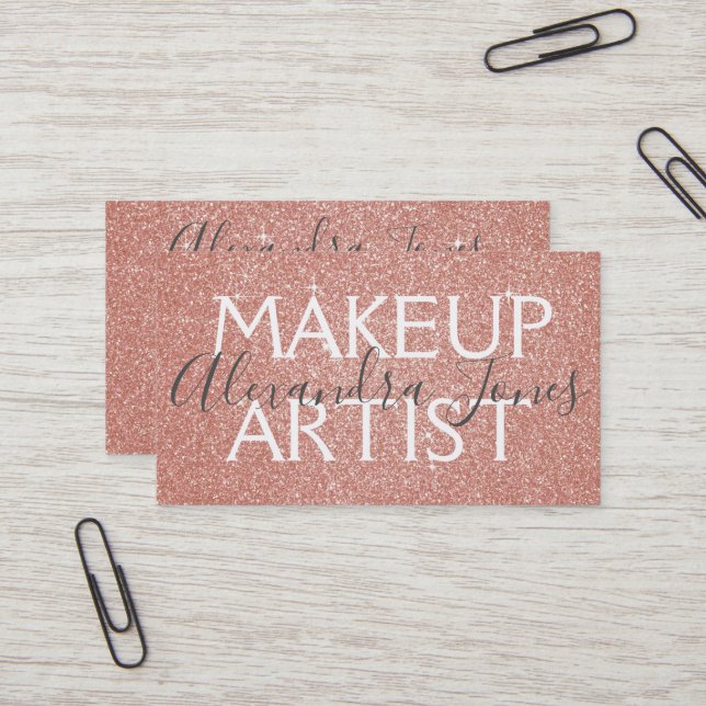 Carte De Visite Parties scintillant rose et maquillage étincelant  (Devant/Arrière en situation)