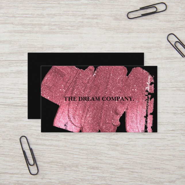 Carte De Visite Parties scintillant rose Faux Noir Simple (Devant/Arrière en situation)