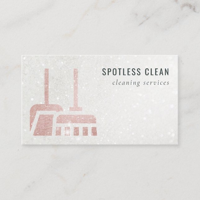 Carte De Visite Parties scintillant Rose Gold Blush Broom Service  (Devant)