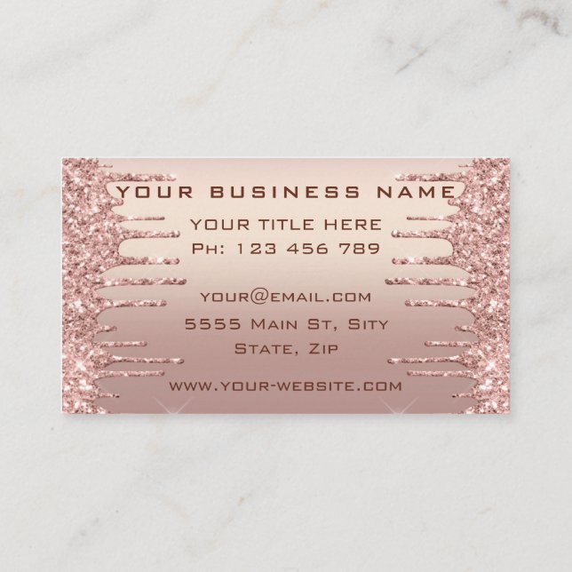 Carte De Visite Parties scintillant rose Gold Blush Éclat votre lo (Dos)