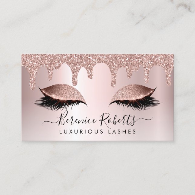 Carte De Visite Parties scintillant rose Gold Blush Rose Lash Exte (Devant)
