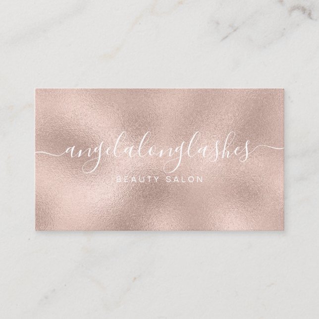 Carte De Visite Parties scintillant Rose Gold Script Police Simple (Devant)