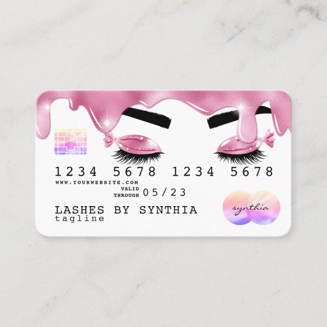 Carte De Visite Parties scintillant rose gouttes d'hologramme de c (Devant)