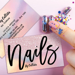 Carte De Visite Parties scintillant rose Iridescente Nail Tech