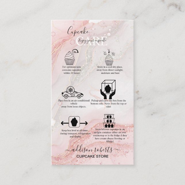 Carte De Visite Parties scintillant rose liquide Cupcake Care en m (Devant)
