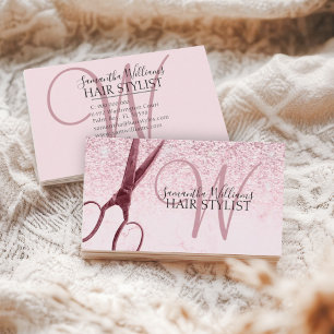 Carte De Visite Parties scintillant rose moderne Monogramme Ciseau