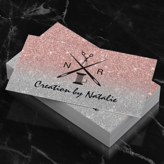 Carte De Visite Parties scintillant Rose or couture couture à vape (Créateur téléchargé)