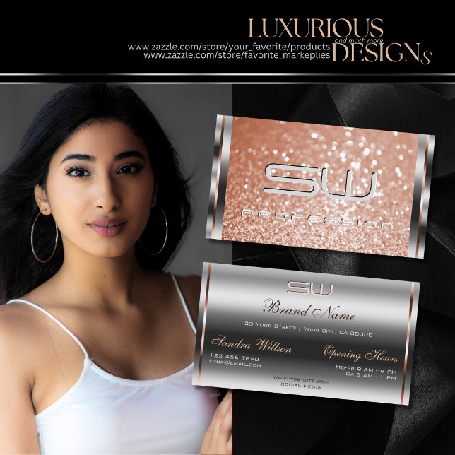 Carte De Visite Parties scintillant Rose or  de luxe Monogramme (Créateur téléchargé)