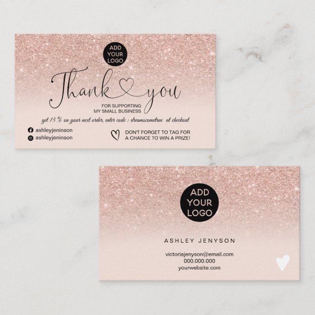 Carte De Visite parties scintillant rose or logo rose vif commande (Devant / Derrière)