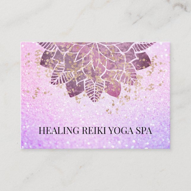 Carte De Visite *~* Parties scintillant rose or Yoga Reiki Mandala (Devant)