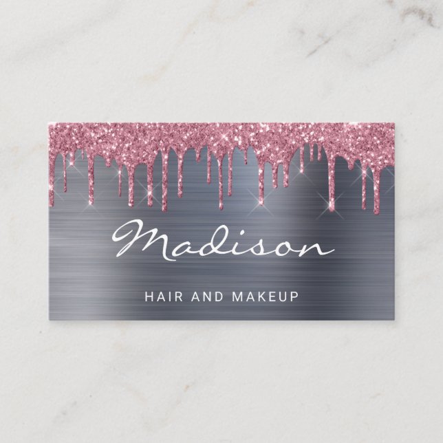 Carte De Visite Parties scintillant Rose Professionnelle Cheveux E (Devant)