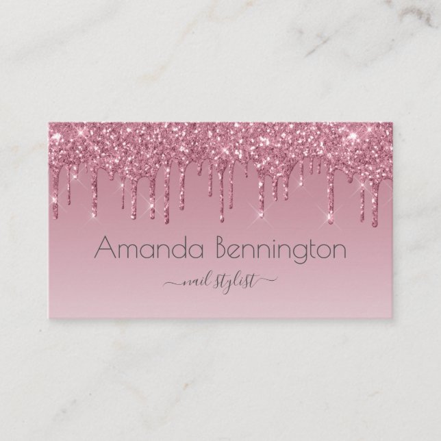 Carte De Visite Parties scintillant Rose Rose Gold Faux avec logo  (Devant)