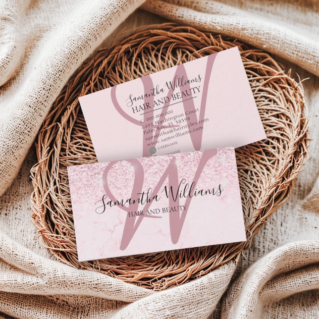 Carte De Visite Parties scintillant rose vif moderne Monogramme Li (Créateur téléchargé)