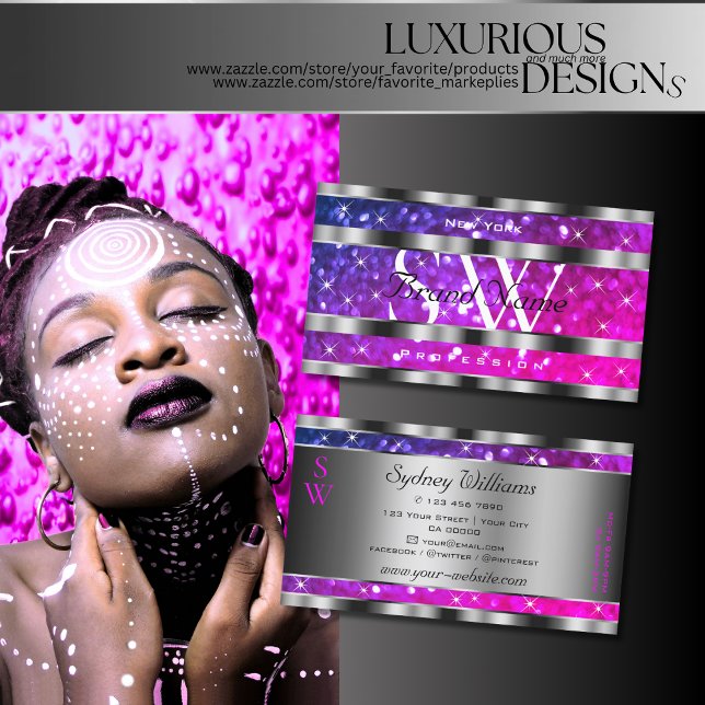 Carte De Visite Parties scintillant rose violet Étoiles Décor Arge (Créateur téléchargé)