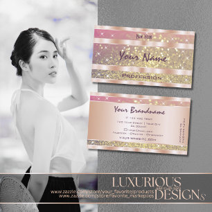 Carte De Visite Parties scintillant rose violet or étoiles Rose or