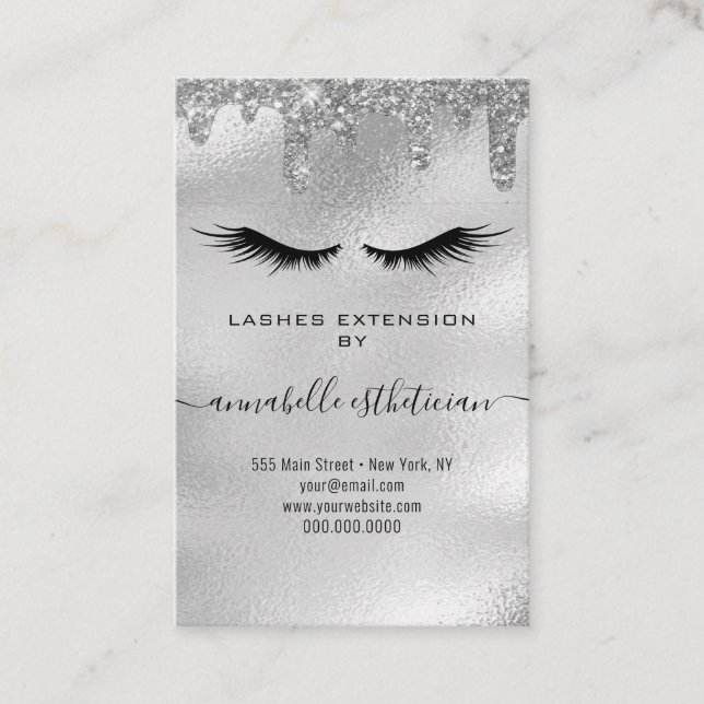 Carte De Visite Parties scintillant Silver Eyelash Extension Clien (Devant)