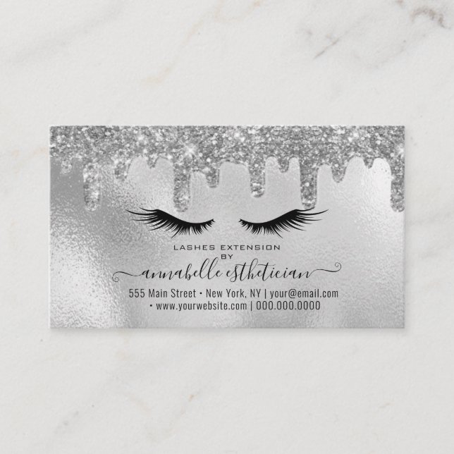 Carte De Visite Parties scintillant Silver Eyelash Extension Fidél (Devant)