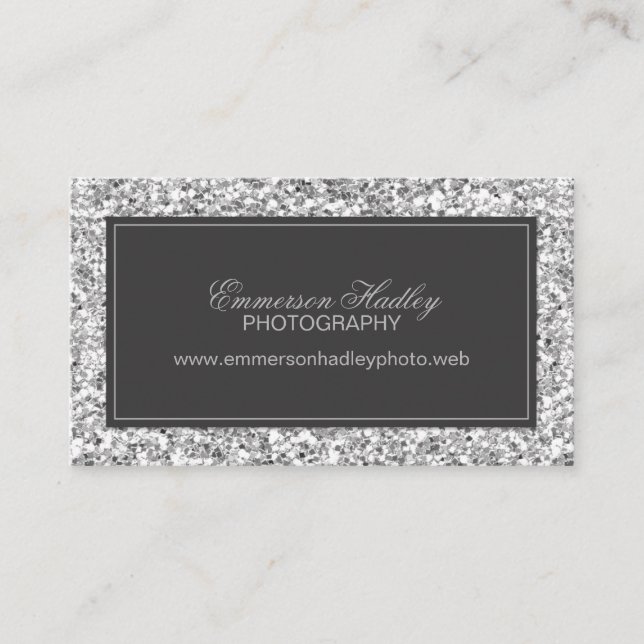 Carte De Visite Parties scintillant Silver Glam Faux (Devant)