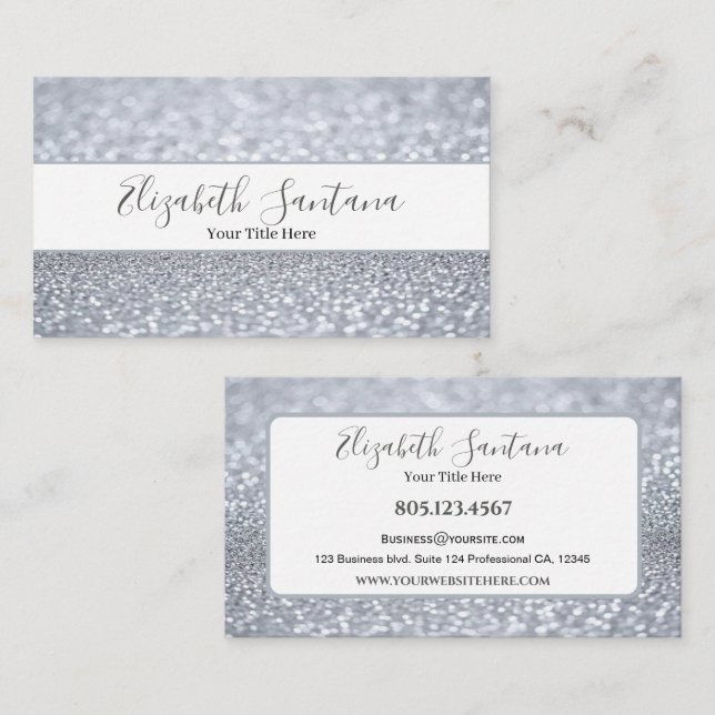 Carte De Visite Parties scintillant Silver Shimmery (Devant / Derrière)