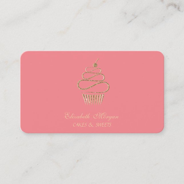 Carte De Visite Parties scintillant simple élégant Cupcake, Sucres (Devant)