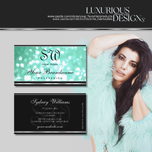 Carte De Visite Parties scintillant Turquoise de flamme Monogramme