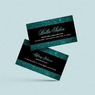 Carte De Visite Parties scintillant turquoise et Black Glam Faux