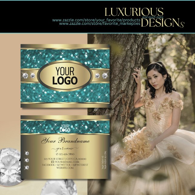 Carte De Visite Parties scintillant Turquoise or Étoiles lumineuse (Créateur téléchargé)