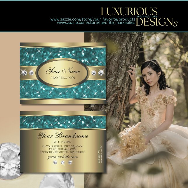 Carte De Visite Parties scintillant Turquoise or Étoiles lumineuse (Créateur téléchargé)