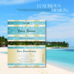 Carte De Visite Parties scintillant Turquoise Or Luxe Lumineuses 