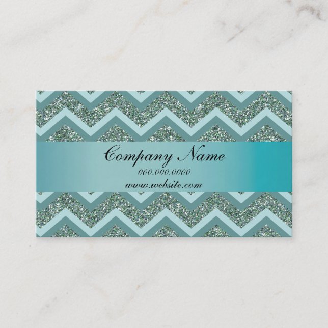 Carte De Visite Parties scintillant Turquoise Zigzag Pocket Calend (Devant)