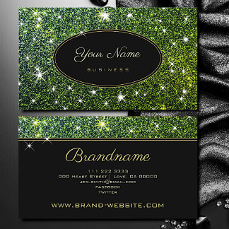 Carte De Visite Parties scintillant verte lumineuse à la mode Étoi