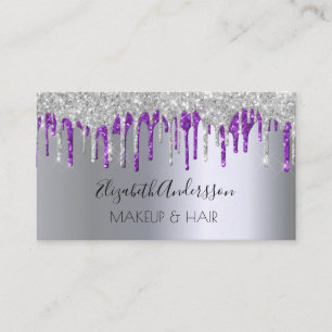 Carte De Visite Parties scintillant violet argent gouttes cheveux 
