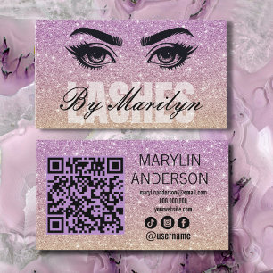 Carte De Visite Parties scintillant violet et or Ombre Lash Tech Q