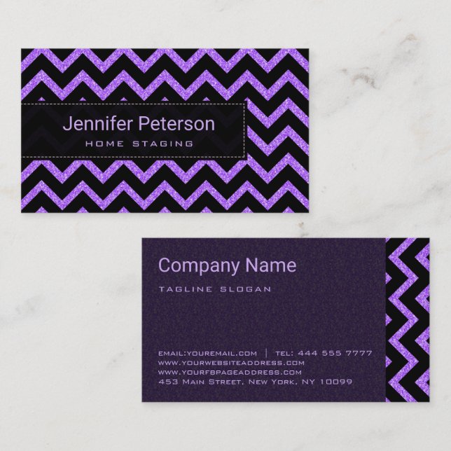 Carte De Visite Parties scintillant violet noir Chevron (Devant / Derrière)