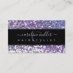 Carte De Visite Parties scintillant violet noir Monogramme tendanc