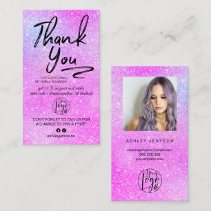 Carte De Visite Parties scintillant violet script photo logo comma