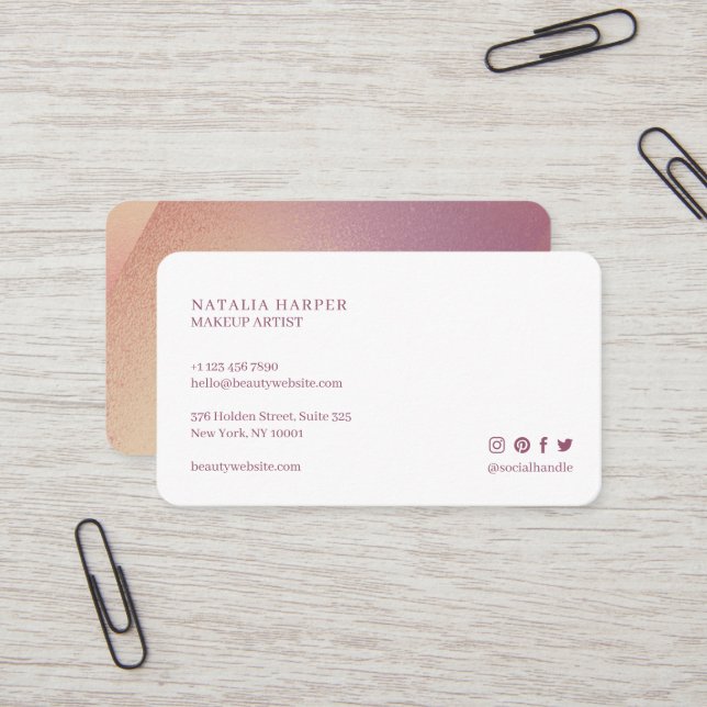 Carte De Visite Parties scintillant violette élégante et maquillag (Devant/Arrière en situation)