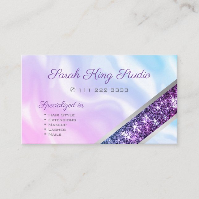 Carte De Visite Parties scintillant violette Pastel Pink Blue Ombr (Devant)