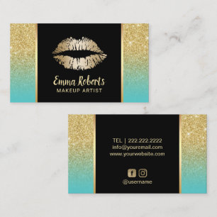 Carte De Visite Parties scintillantes d'or de turquoise de lèvres
