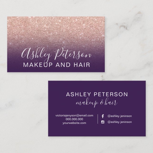 Carte De Visite Parties scintillantes élégantes d'or de rose de (Devant / Derrière)