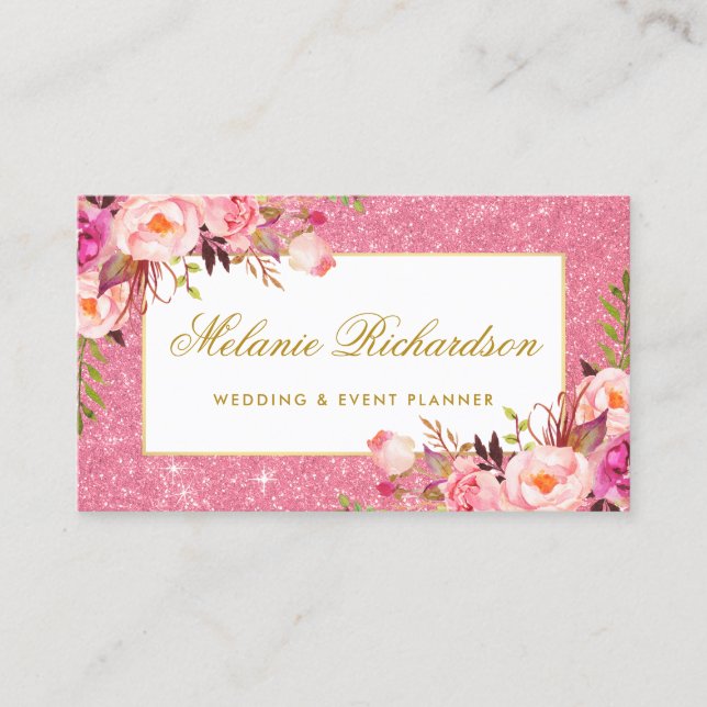 Carte De Visite Parties scintillantes florales de rose élégant (Devant)
