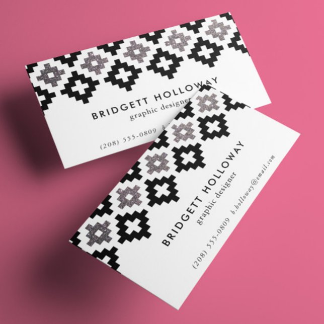 Carte De Visite Parties scintillantes modernes d'argent de Faux de (black and faux silver glitter geometric Southwestern boho motif business cards)