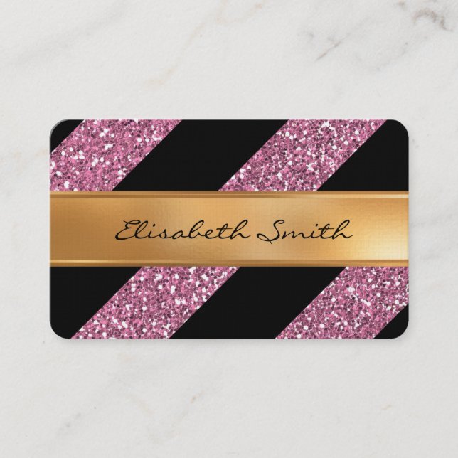 Carte De Visite Parties scintillantes roses et rayures diagonales, (Devant)