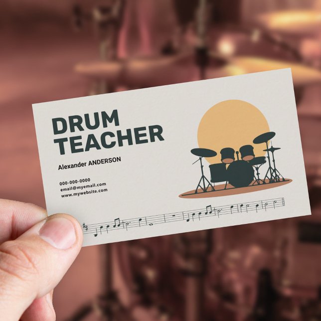 Carte De Visite Partition de musique - Professeur de tambour (Music Sheet - Drum teacher Business Card)