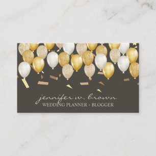 Carte De Visite Party Confetti Événement Brown Gold Balloon