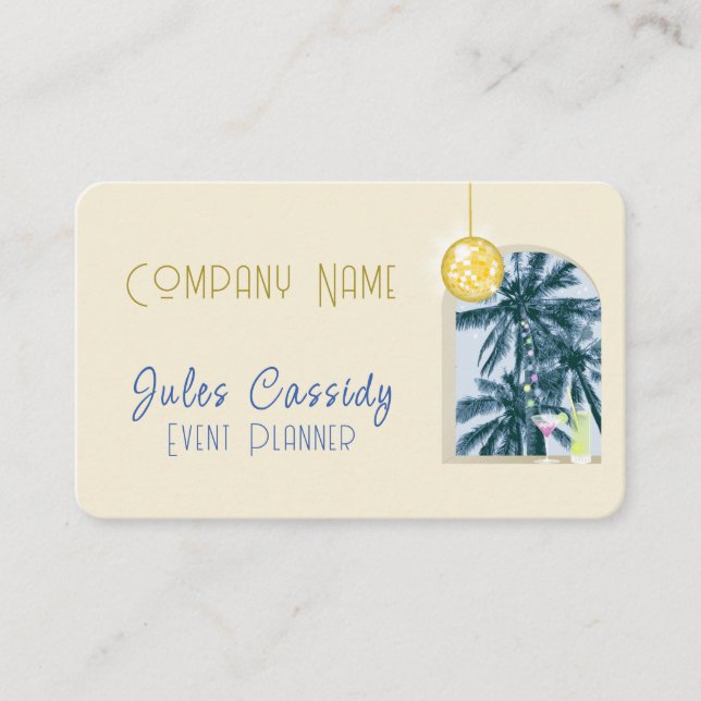 Carte De Visite Party Light Cocktail Disco Ball Palm Event Planner (Devant)