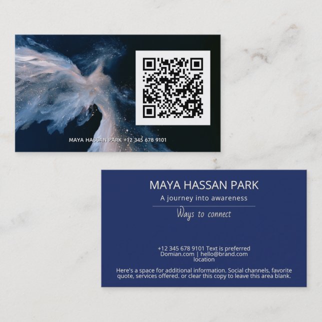Carte De Visite Passage Céleste | Ange ailé code QR (Devant / Derrière)